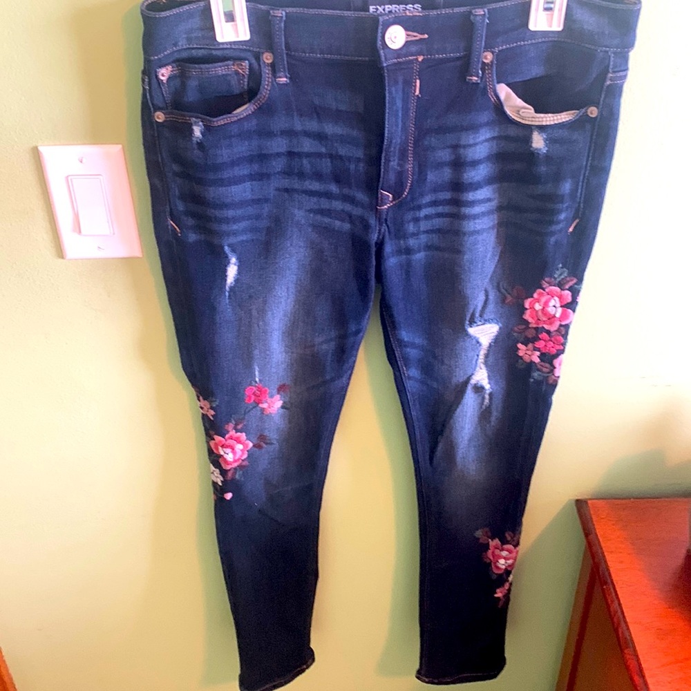 Express jeans with floral accent